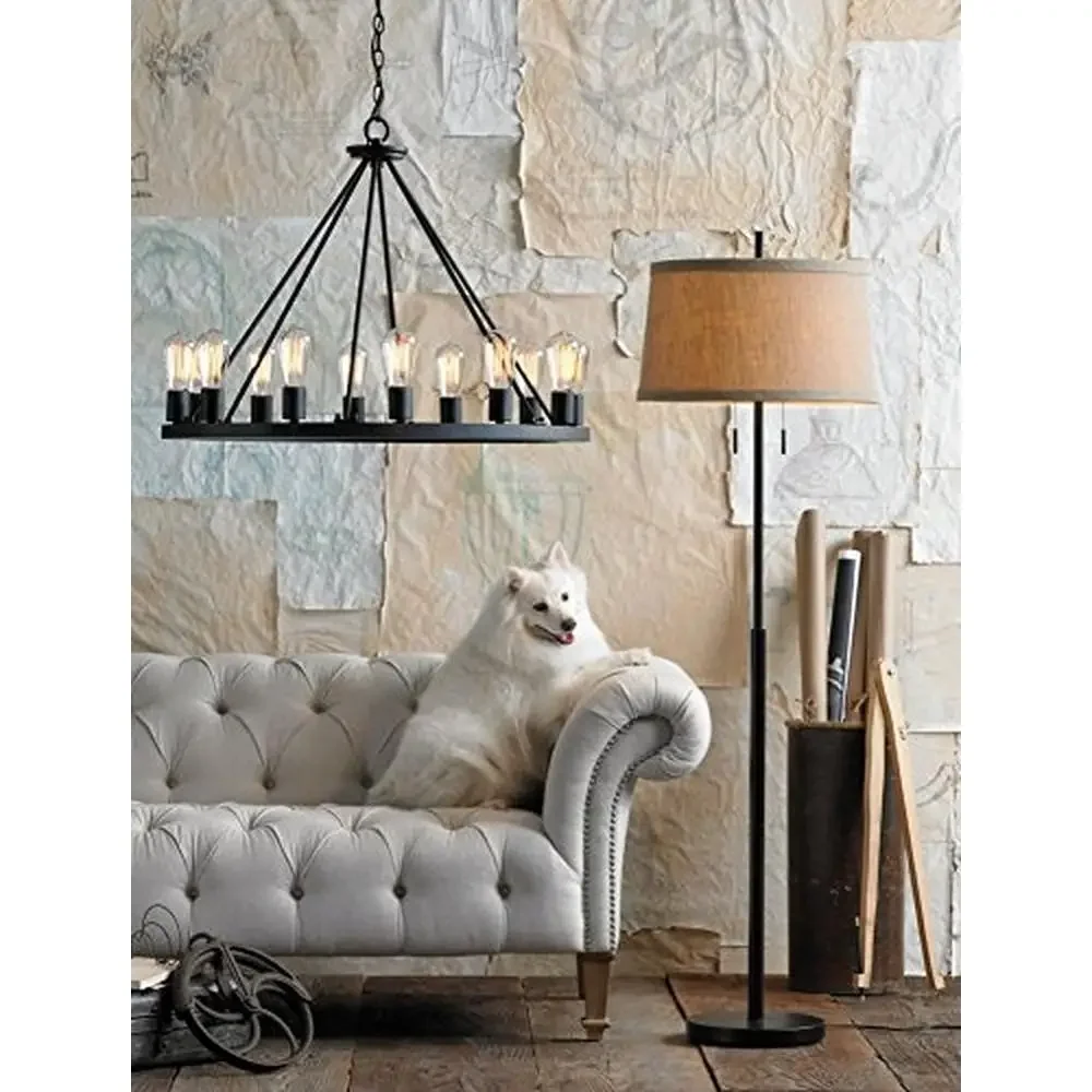 Rustic 12-Light Iron Chandelier Industrial Black Wagon Wheel Lighting Fixture