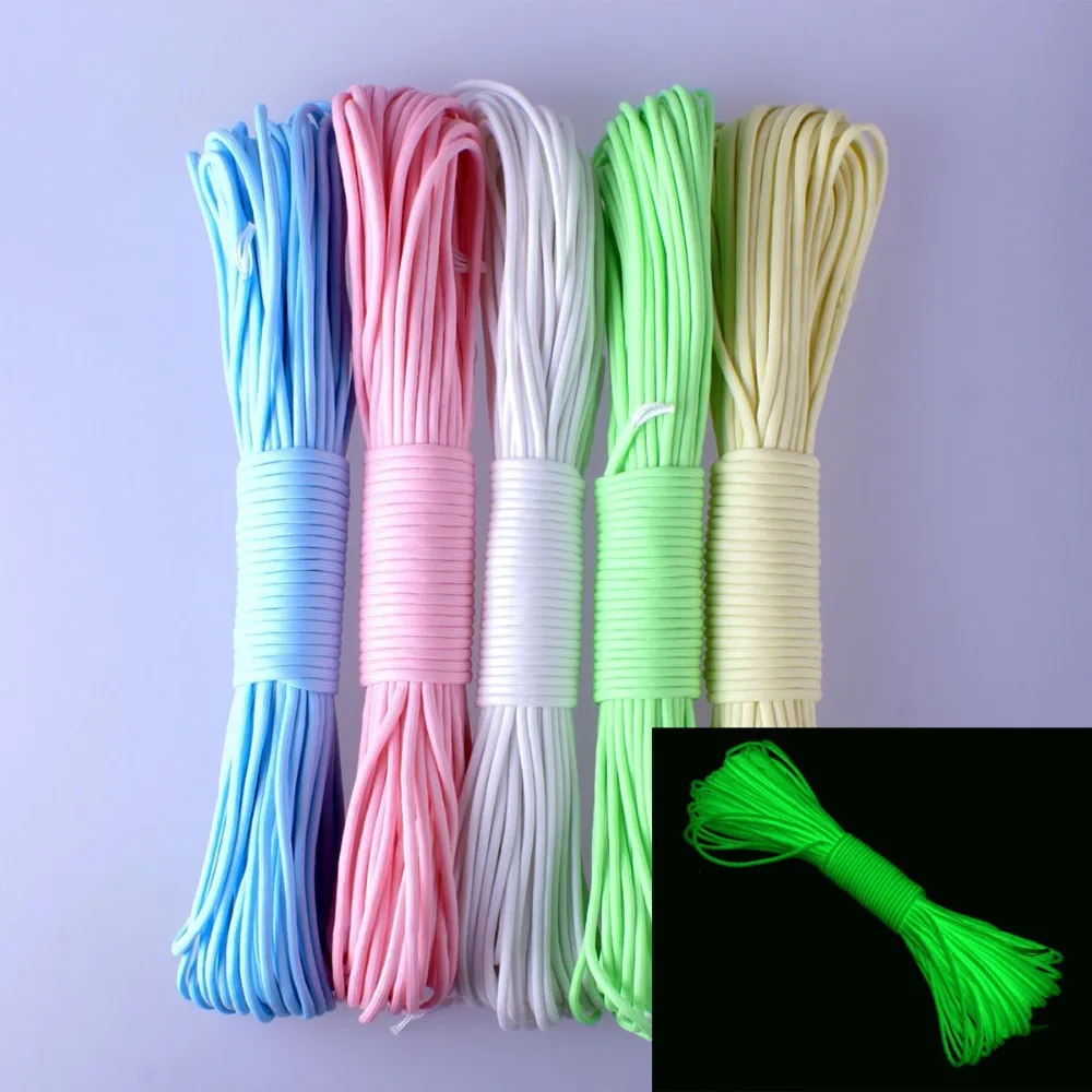 1pcs 9 Strand 550 Luminous Glow in the Dark Paracord Parachute Cord 100FT 5 Colors