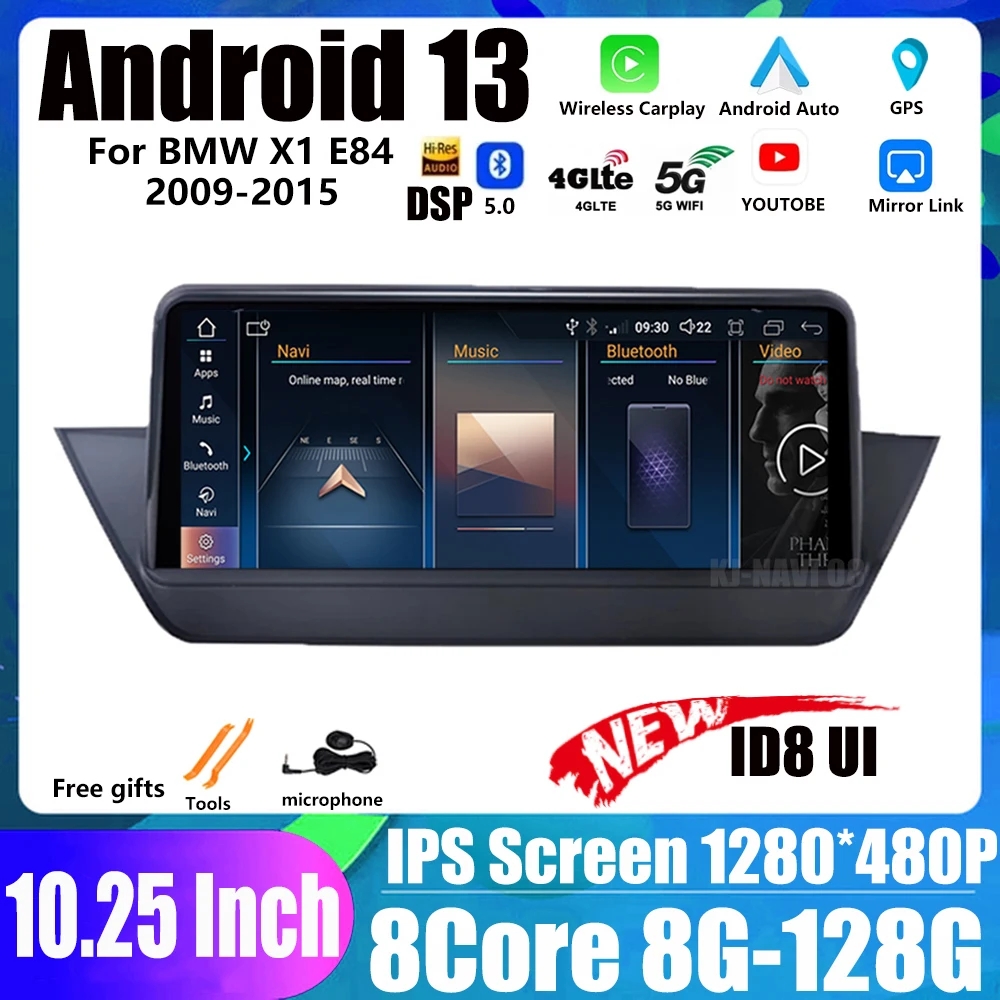 Android 13 DSP For BMW X1 E84 2009-2015 ID8 CIC iDrive Car Auto Player GPS Radio Navigation Stereo Video Multimedia IPS Screen