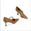 2025 Genuine Leather Office Ladies Pumps Pointed Toe T-strap Thin High Heels Janes Leather Shoes For Women Dress