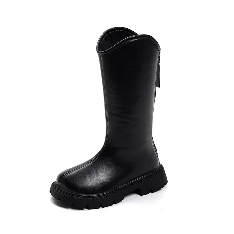 2025 Children High Boots for Girls Autumn Winter New Fashion Korean Style Anti-slippery Keep Warm Versatile Chic Leather Shoes