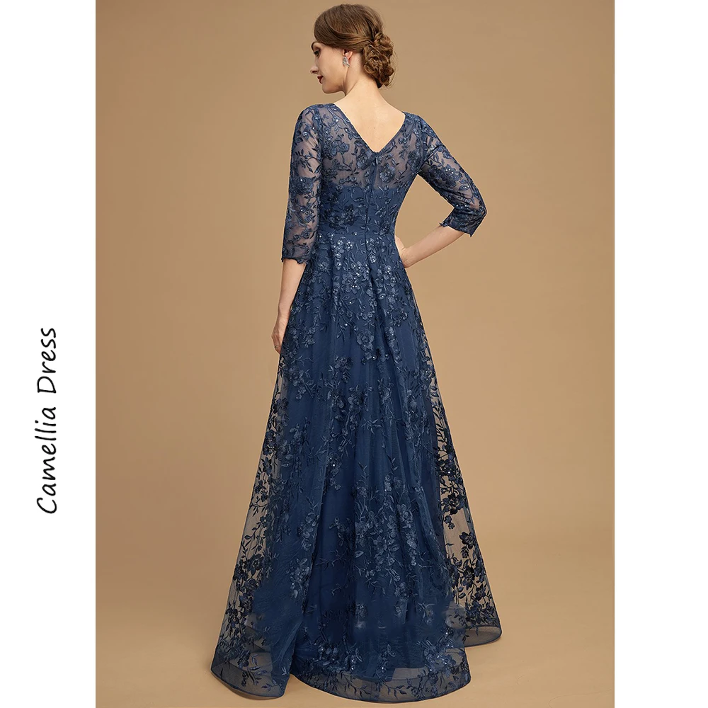 Mother bride dresses Women party dresses A-line Evening Scoop Illusion Dress Lace Sequins