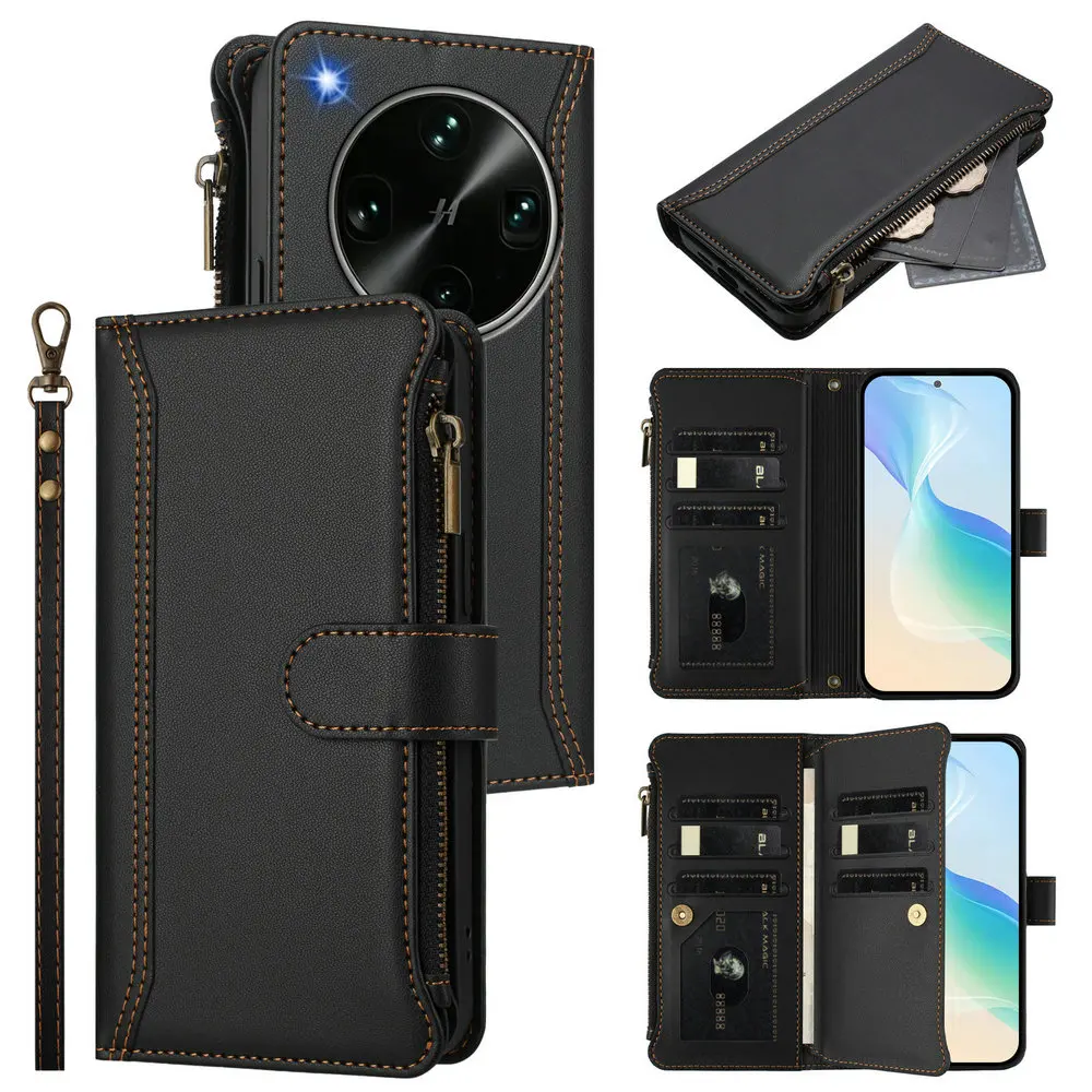 Luxurious Crossbody 9-Card Zipper Leather Wallet Case