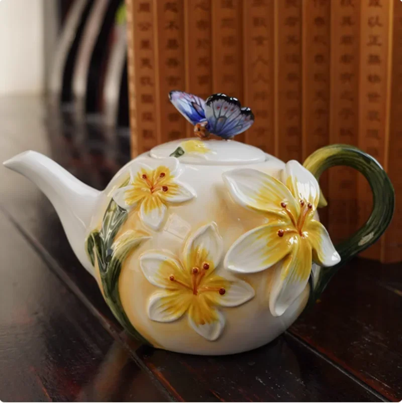 Hand Drawn Butterfly Orchid Ceramic Fruit Tray, Kitchen Storage Box, Sugar Jar, Living Room Dining Table Decoration Accessories 5