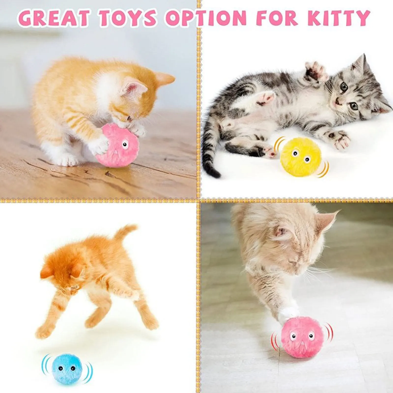 3-15pcs Cat Toy Rolling Ball Battery Powered Pet Electric Magic Roller Toy Activation Ball Dog Cat Interactive Chew Plush Toys