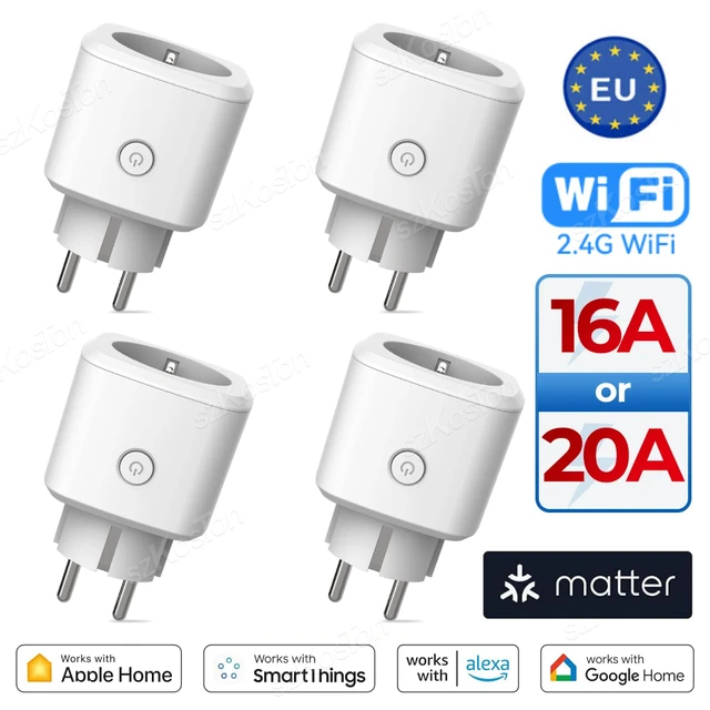 Matter WiFi สมาร์ทซ็อกเก็ต 16A/20A EU Smart Plug เครื่องใช้ในบ้านซ็อกเก็ตขยายสําหรับ HomeKit SmartThing ทํางานร่วมกับ Alexa Google 1
