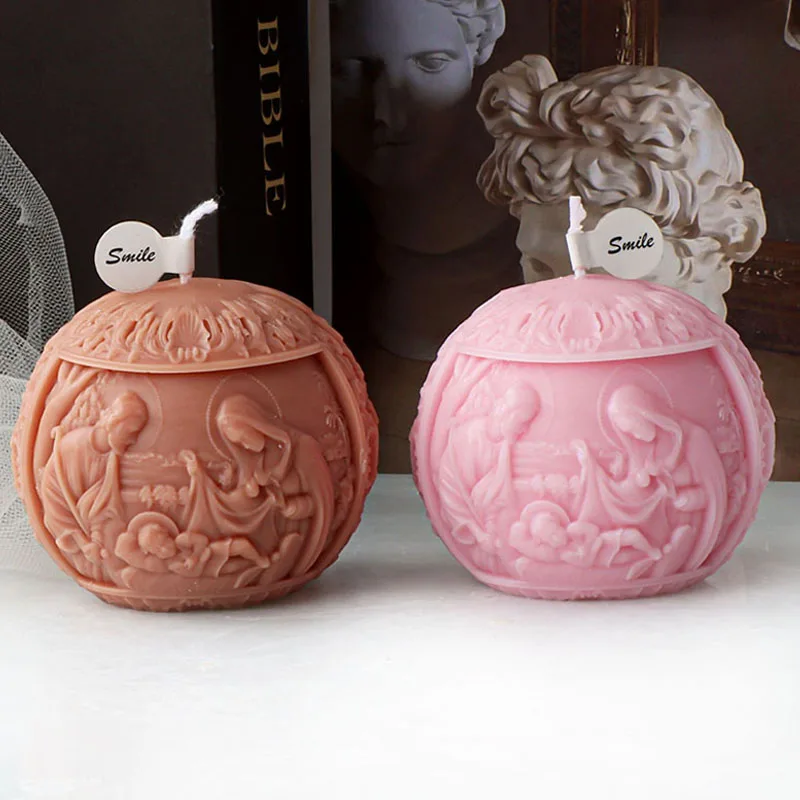 

Jesus‘s Family Pattern Ball Candle Silicone Mold Handmade Lantern Sphere Geometric Scented Candle Gypsum Mould Home Decor Gifts