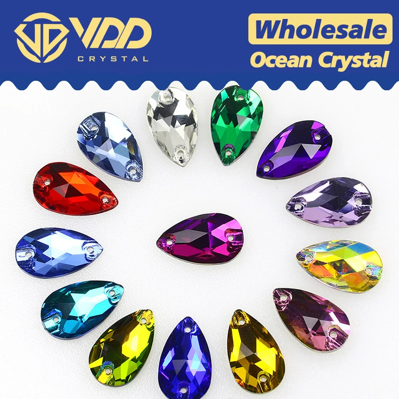 VDD 100Pcs Wholesale Teardrop Crystal K9 Glass Strass Sew On Rhinestones  Flatback Glitter Sewing Stones Clothes Decoration Dress