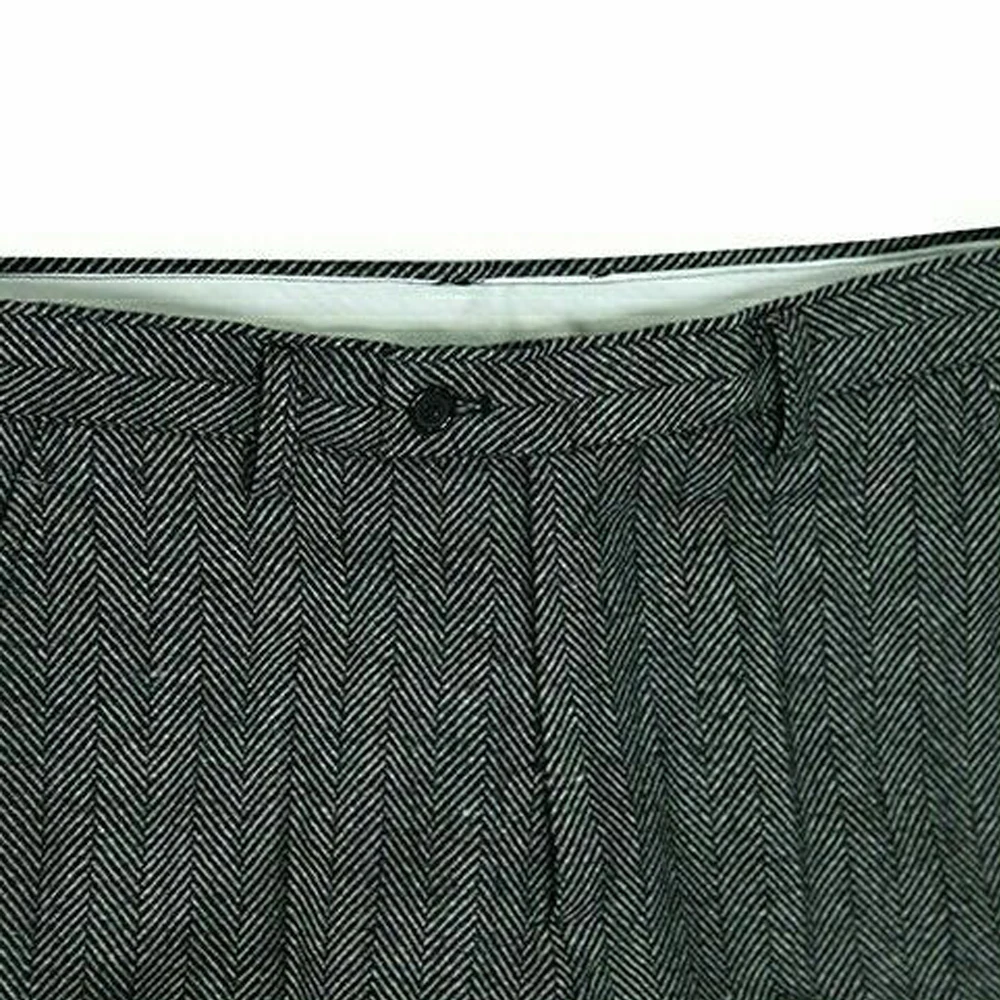 Men's Pants Wool Herringbone Slim Fit Pattern Trousers Suits Pants Casual Tweed For Wedding Party