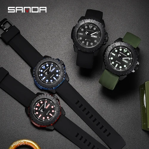 SANDA 남성용 캐주얼 패션 쿼츠 손목 시계, 실리콘 스트랩, 주간 달력 디스플레이, 2023 패션, 새로운 남성 시계, Reloj Hombre 3118 5