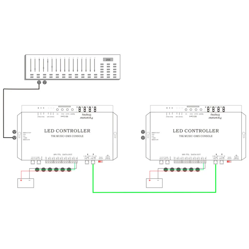 RGBIC SPI-TTL LED 스트립 라이트 컨트롤러, T8K 음악 및 DMX 콘솔, 8 채널 포트, 마이크 입력 및 Aux 입력, WS2811 WS2812B WS2813 WS2815