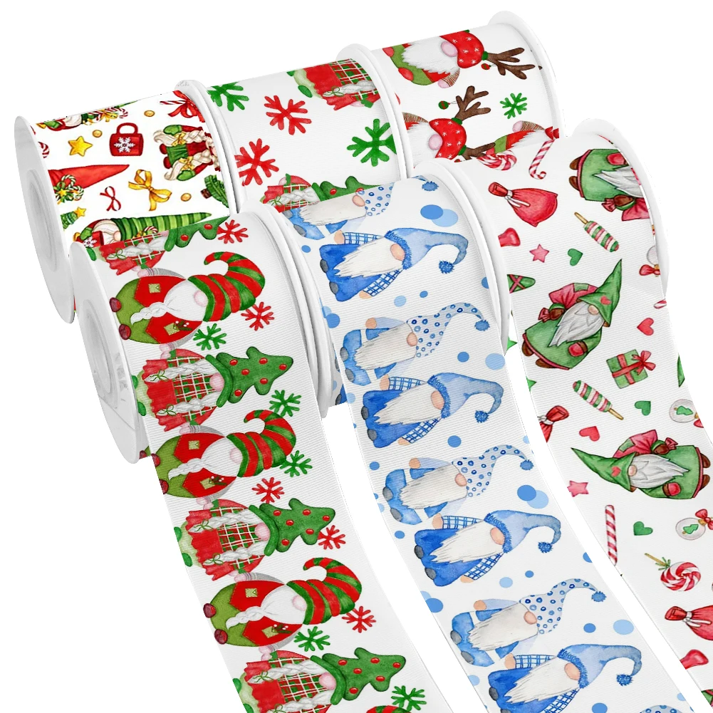 

Merry Christmas Dwarves Character Pattern Design Printed Grosgrain Satin Ribbon for Gift Wrapping Hair Bow 50 Yards