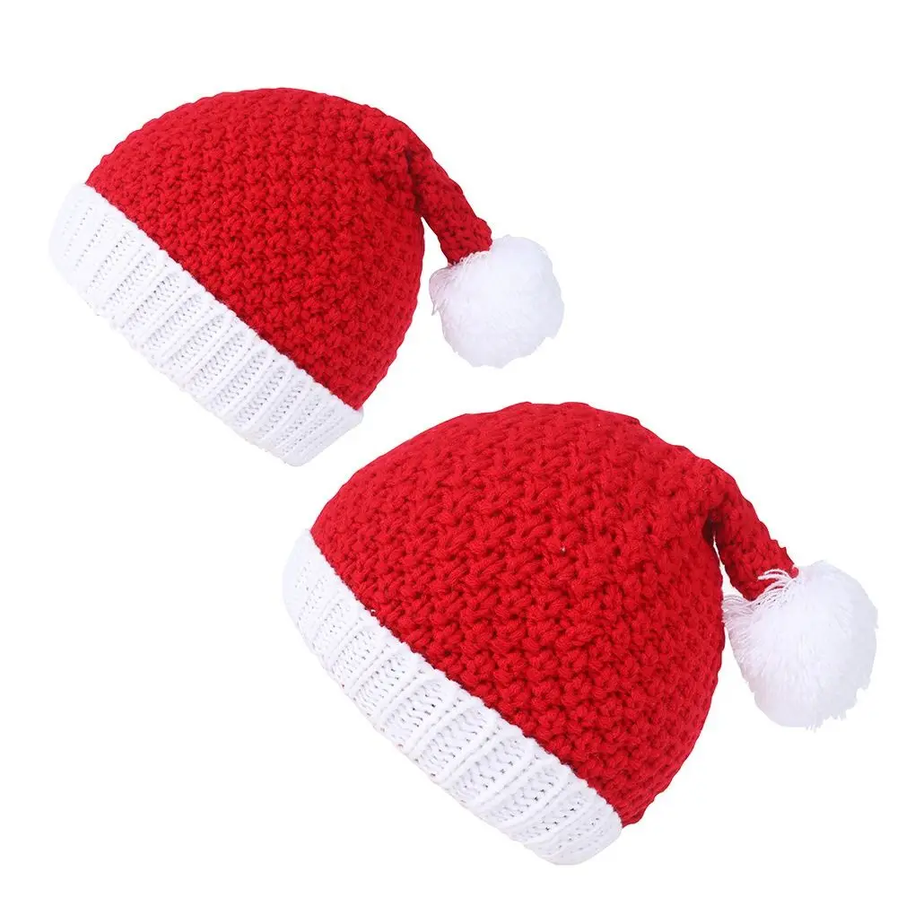 Knitted Kids Christmas Hat Cute Christmas Parent-Child Hat Pompom Adult Child Soft Beanie Santa Cap New Year Party Kid Gift