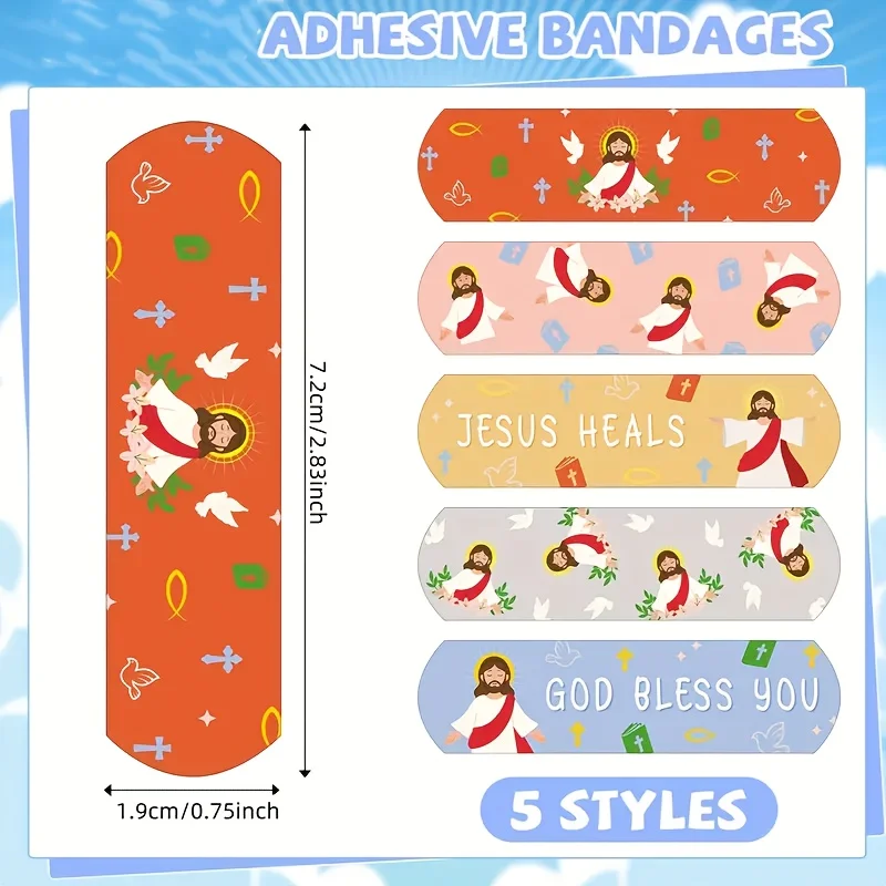 30/60/99pcs Jesus Spirit Adhesive Bandages, Knuckle Fingertip Breathable Stickers, 5 patterns, Cute Printed Cartoon Style Bandag