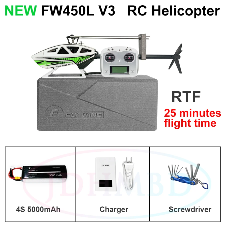 

FW450 Fly Wing FW450L V3 Auto-Aerobatic Auto Inverted Hover Figure Eight Orbit Omni-GPS 10CH Flybarless Rotor RC Helicopter