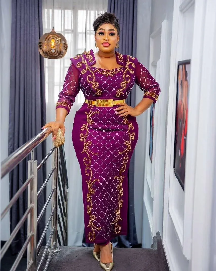 

2024 L-3XL Elegant African Dresses for Women New Africa Clothing Plus Size Wedding Party Long Dress Dashiki Ankara Outfits Robe