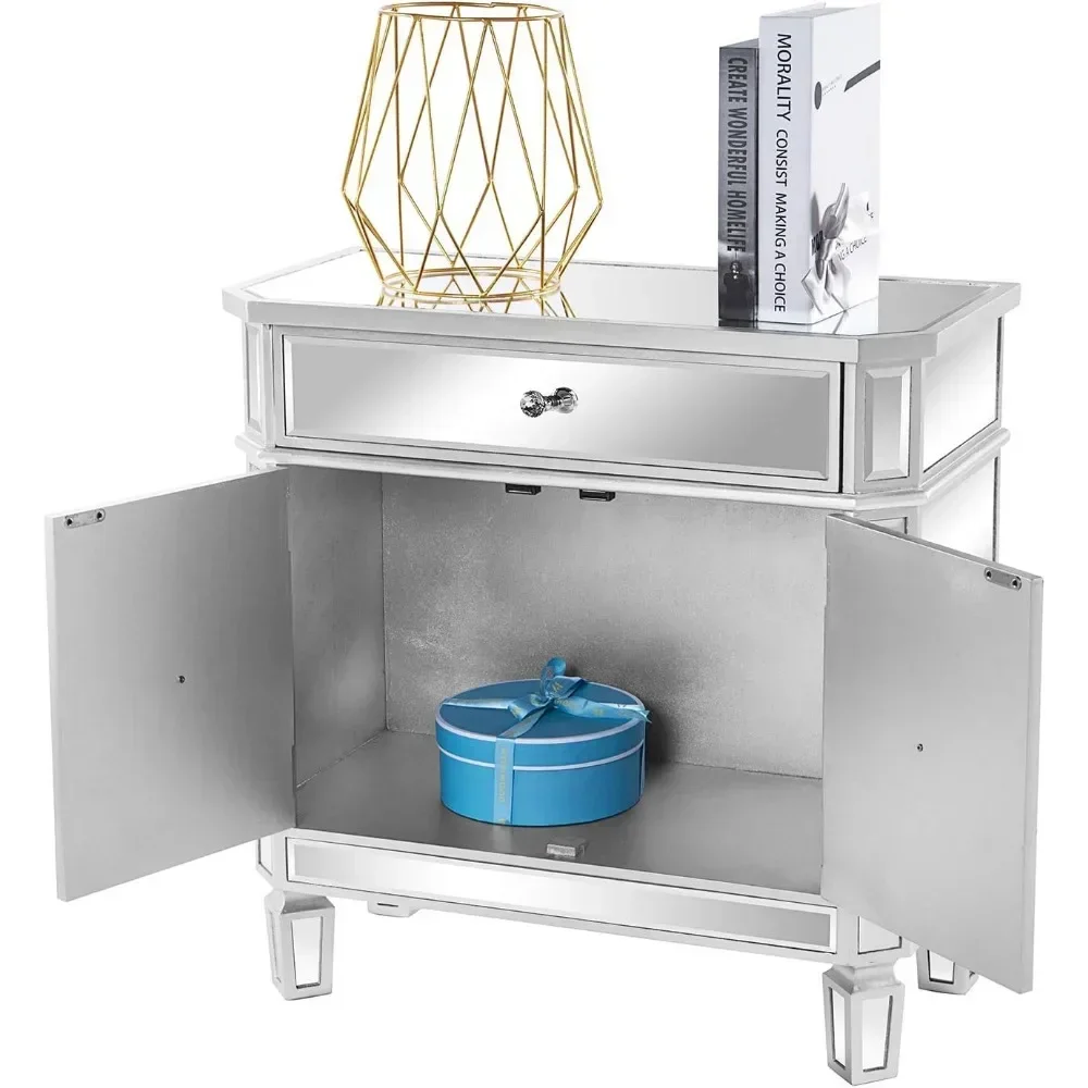 Nightstands Mirrored Dresser Nightstand With 1 Drawer And Two Doors Mirrored Nightstands 5