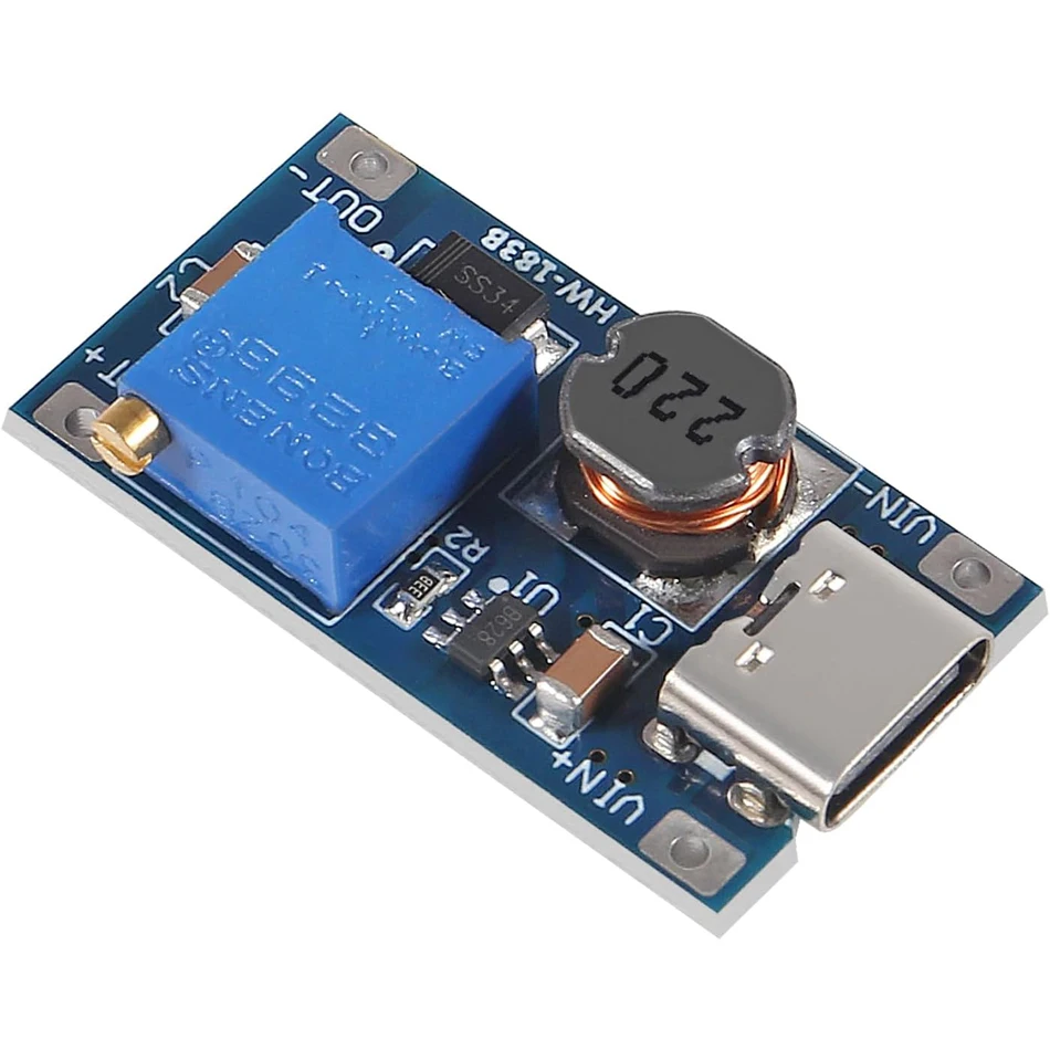MT3608 Adjustable Voltage Regulator Pack - 10pcs Boost Converter Modules with Micro USB Type-C Connection