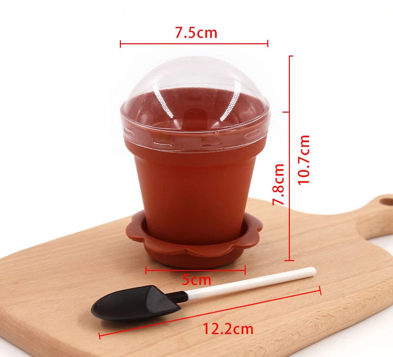 Description Picture 3 of item10/20/50pcs Flowerpot Cake Disposable Cups with Lid Shovel Scoop Bottom Plastic Yogurt Cup Dessert Container Ice Cream Mousse