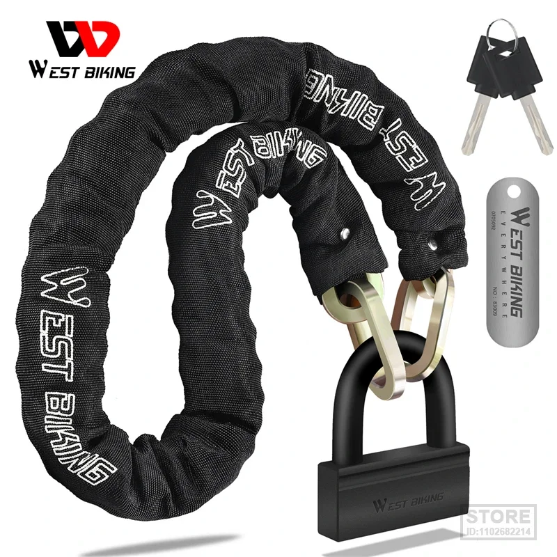 

WEST BIKING 4KG Bike Lock Heavy Duty Anti-Theft Chain Lock With Padlock High Security Motorcycle E-Scooter Lock Two Coded Keys