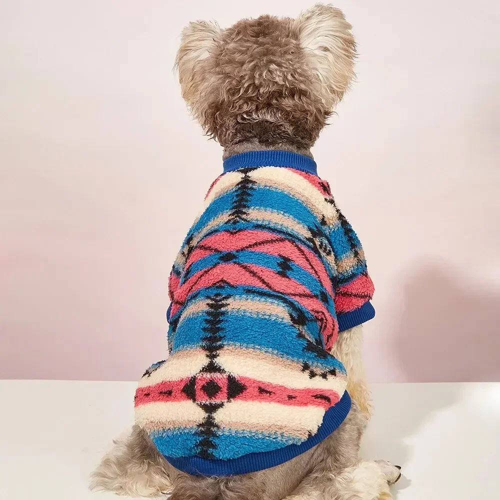 Pet Clothes Autumn and Winter Cat and Dog Clothes Cute Striped Plush Polyester Sweatshirt Durable Stain-resistant