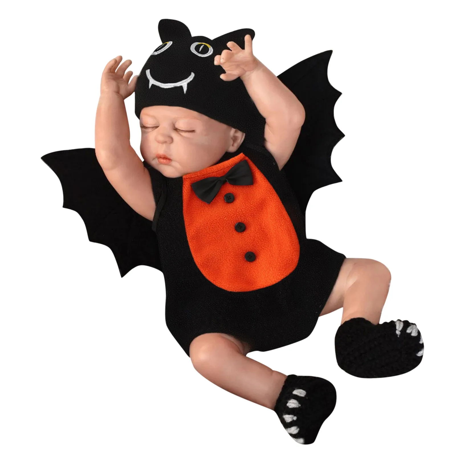 

Umorden Unisex Baby Infant Halloween Bat Costume Romper Bodysuit Wings Hat 3pcs Set Fleece Long/Short Sleeve Red/Orange