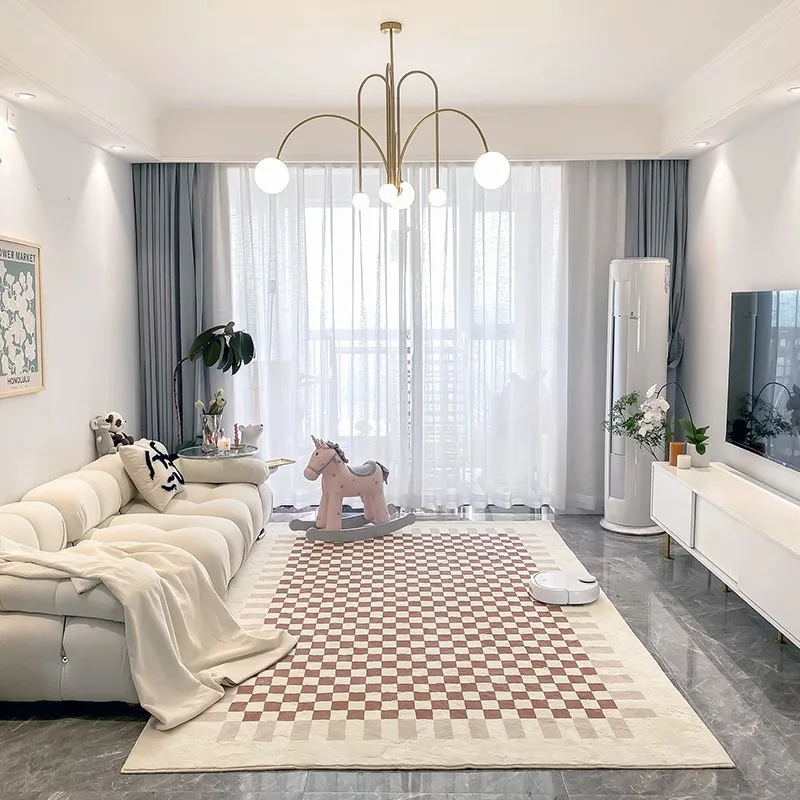 

Checkerboard Plaid Living Room Large Area Carpets Comfortable Soft Bedroom Bedside Carpet Light Red Cloakroom Rug Sofa Rugs 양탄자