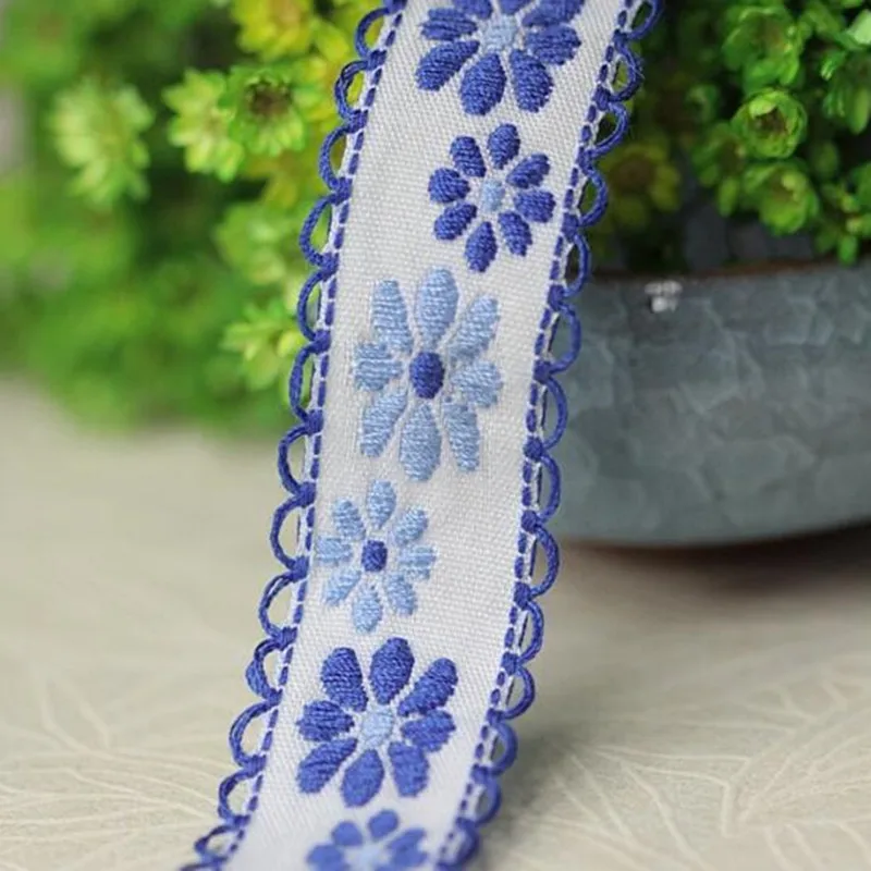 Lace Fabric 2.2CM Wide Cotton Embroidery Flower for DIY Sewing and Wedding Decor