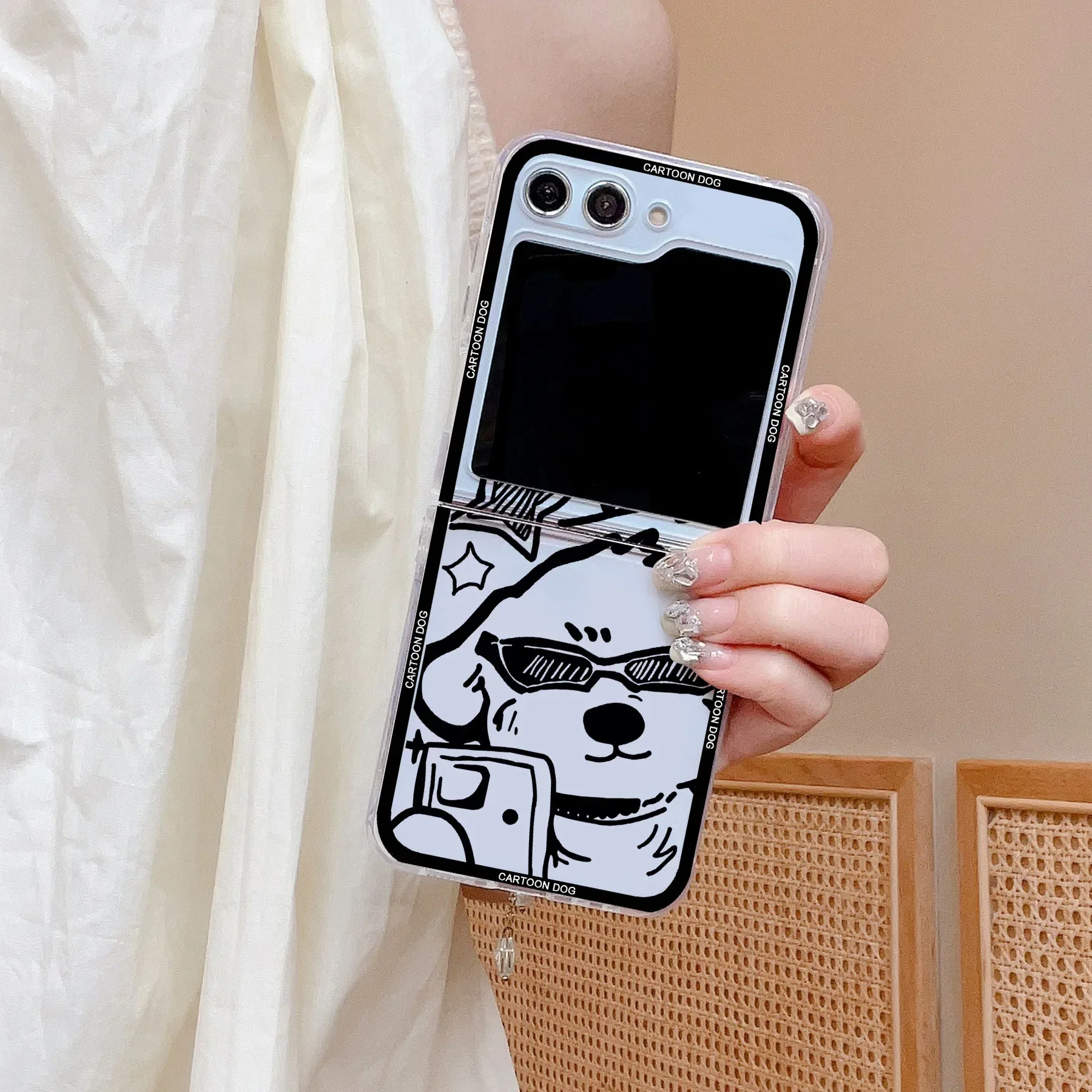 Funny Cartoon Dog and Cat Clear Folding Phone Case - Couple Design Hard PC Cover