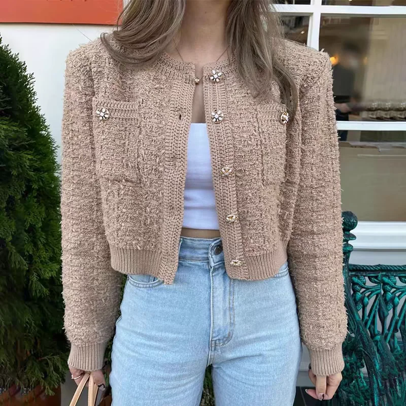 Zoki Sweet Women Vintage Cardigan Sweaters American Casual Long Sleeve O Neck Tops Fall Retro Female Single Breasted Cardigan