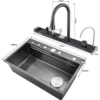 29.5 Inch Digital Display Embossed Nano Black Raindance Waterfall Sink with Pressurized Cup Washer and Waterfalls Smart Digital 6