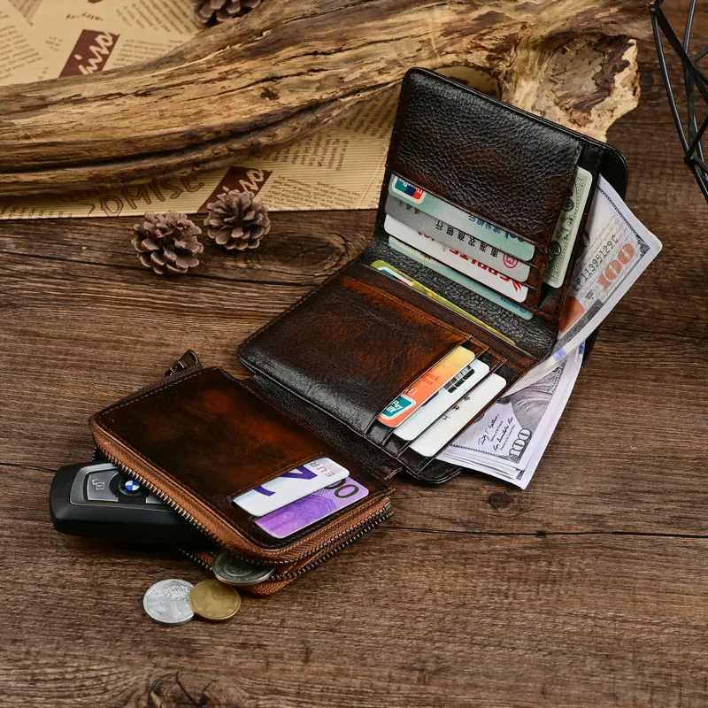New Arrival Men's Genuine Leather Short Wallet Head Layer Cowhide Vintage Wallet