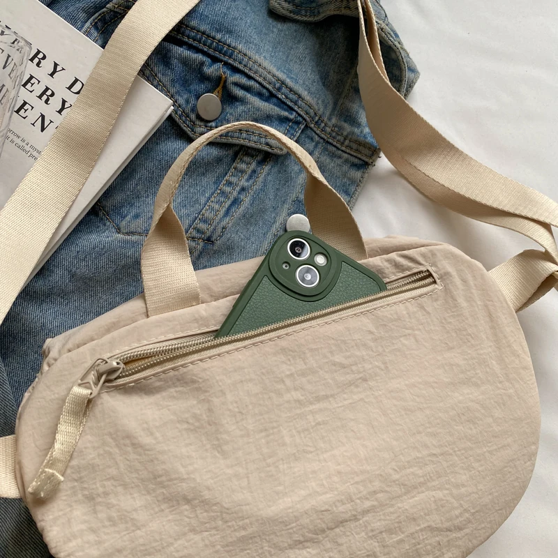 1 Piece Sports Bag, Waterproof Nylon Cloth Shoulder Bag, Lightweight Fashionable Crossbody Bag, Solid Color Korean Casual Bag, Unisex Handbag 2