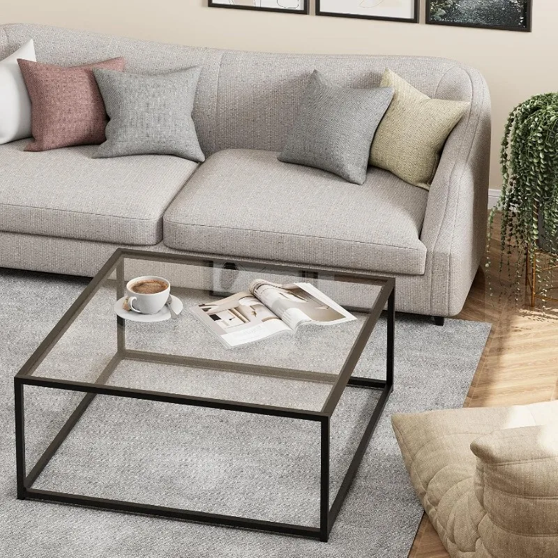 Glass Coffee Table for Living Room,Square Coffee Tables for Small Spaces,Simple Tea Cocktail Modern Center Tables 3
