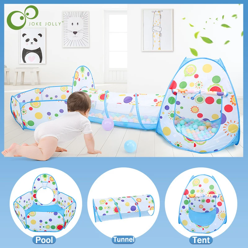 3 In 1 Kids Play Tents Crawl Tunnels And Ball Bounce Playhouse Tent