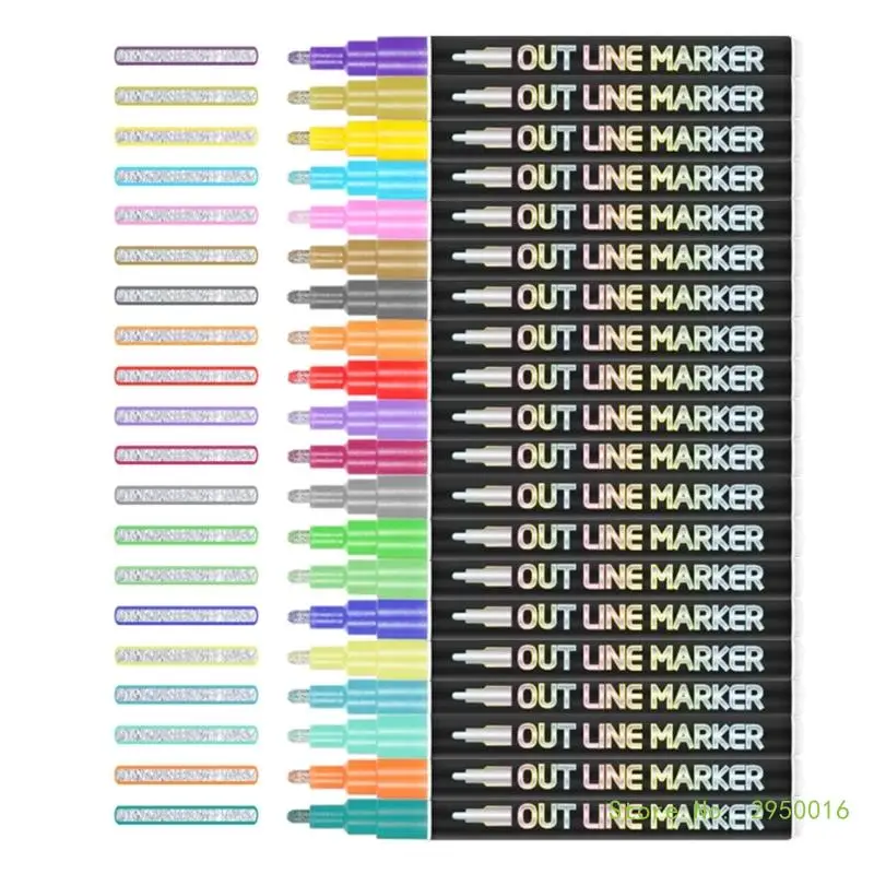 

8/12/20 Colors Metallic Outline Markers Pens Glitter Double Line Outline Pens for Birthday/Christmas Card, Scrapbooking