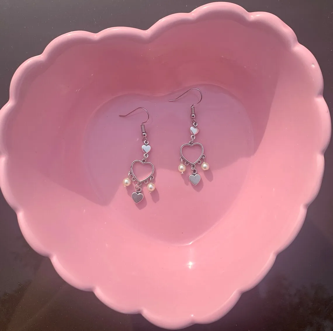 

Handmade stylish heart pearl dangle earrings | Y2K Charm Star Jewelry