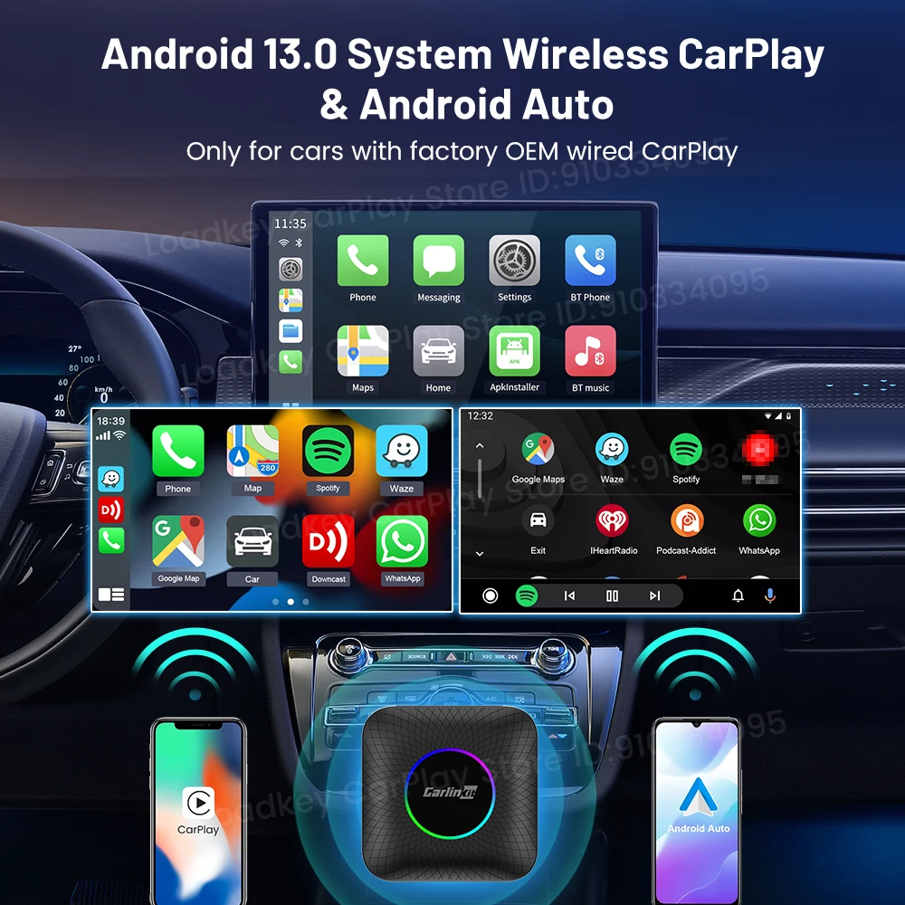  CarlinKit CarPlay Ai Box Android 13.0 with LED Light for Car  with Wired CarPlay and Touchscreen,Bulit-in 4G Net,8-Core  8+128G,GPS,,Netflix,Google Play,Wired to Wireless CarPlay and Android  Auto : Electronics