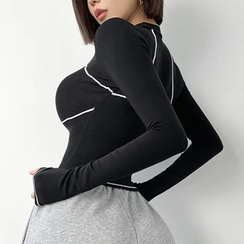 클라우드 하이드 여성용 긴팔 블라우스, 핫 걸 요가 셔츠, 가을 스포츠, 체육관 크롭탑, 피트니스 티셔츠, 겨울 운동 운동복