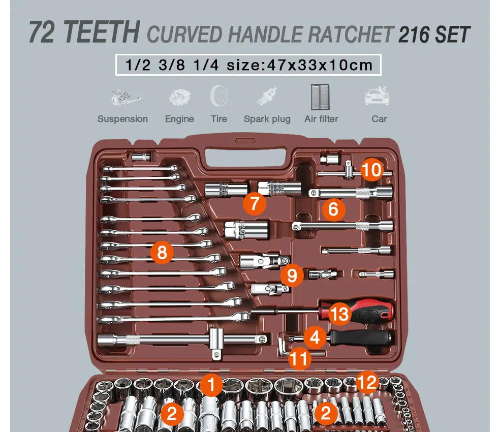 Socket Set Universal Car Repair Tool Ratchet Set Torque Wrench Combination Bit A Set Of Keys Multifunction DIY toos