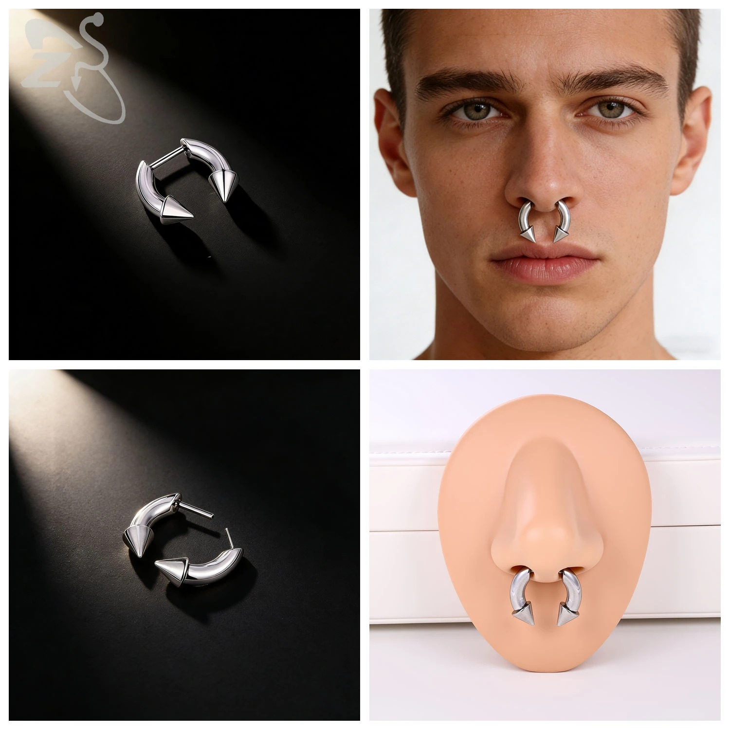 ZS 1개 16G 스테인리스 스틸 셉텀 피어싱 플러그 인 노즈 링 블랙 샤프 콘 이어 헬릭스 노스트릴 피어싱 주얼리 8/10mm