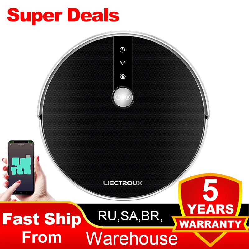 LIECTROUX C30B Robot Vacuum Cleaner Smart Mapping,App & Voice Control,6000Pa Suction,Wet Mopping,Floor Carpet Cleaning & Washing liectroux c30b robot vacuum cleaner ai map navigation memory smart partition wifi app 6000pa suction electric water tank wet mop