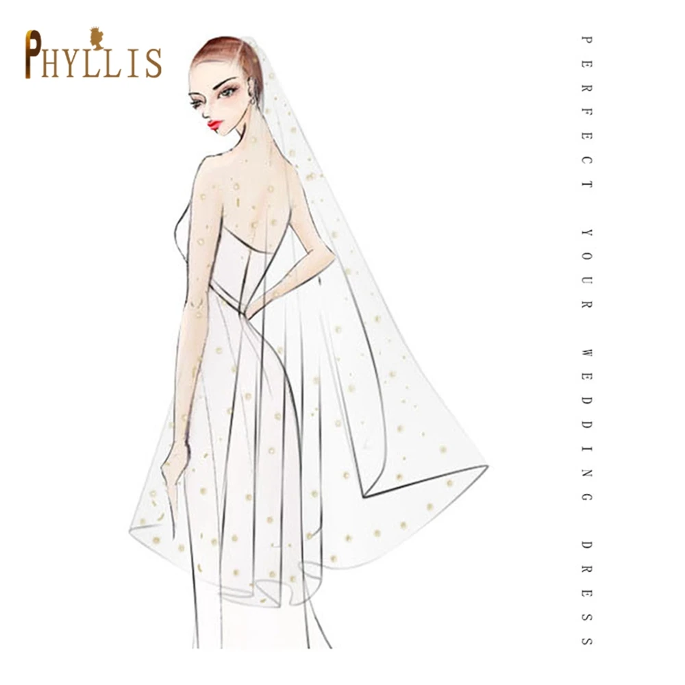 B62 Short Bridal Veil with Comb Luxury Pencil Edge Wedding Veil Turkish Glitter White Champagne Bride bridal veil