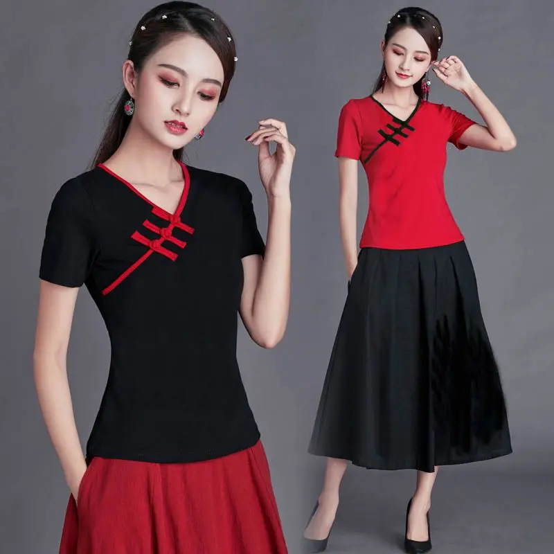 summer embroidery stitching slim chinese style embroidery t-shirt female national style new short-sleeved women's top