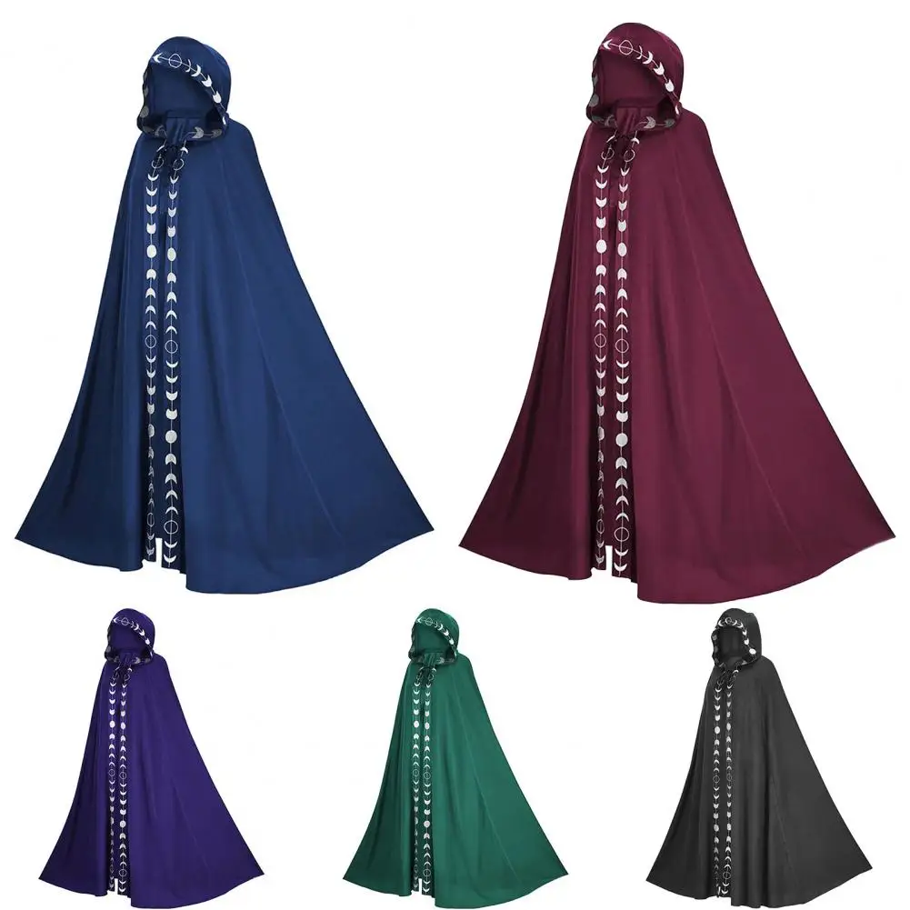 

Clothes Unisex Cloak Oversized Extra Long Lace Up Halloween Cape Popular Moon Print Hooded Halloween Cloak for Party