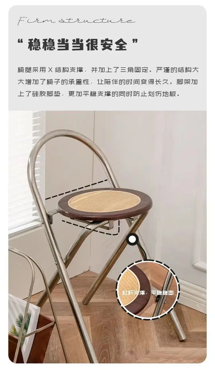 Description Picture 6 of itemKorean Family Dining Chair Stainless Steel Modern Fashion Restaurant Folding Backrest Photo Outdoor Graden Stool Walnut Chair