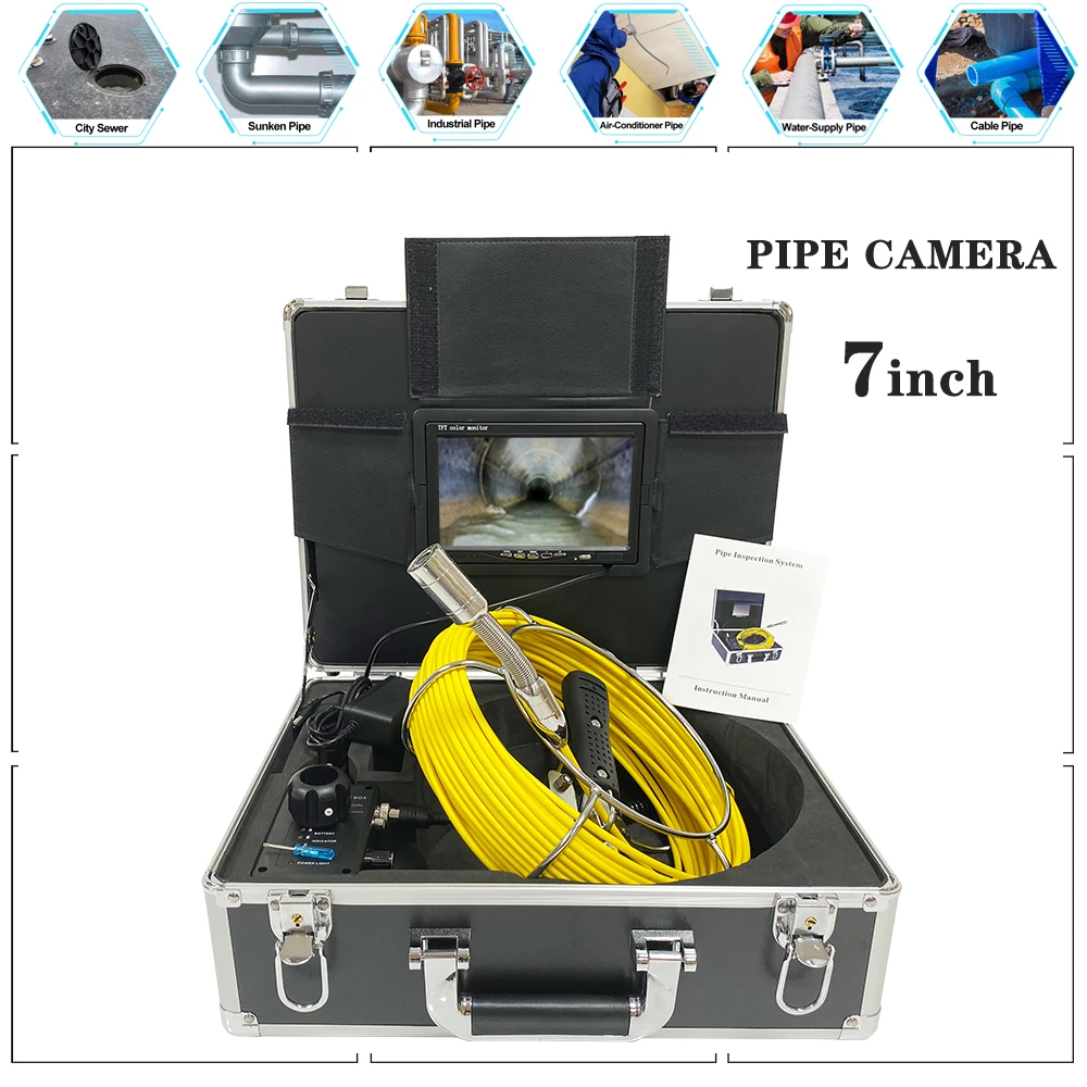 

20-50m Cable 7inch Sewer Pipe Inspection Video Drain System 23mm with 12pcs LED/8GB Card Waterproof Industrial Endoscope Camera