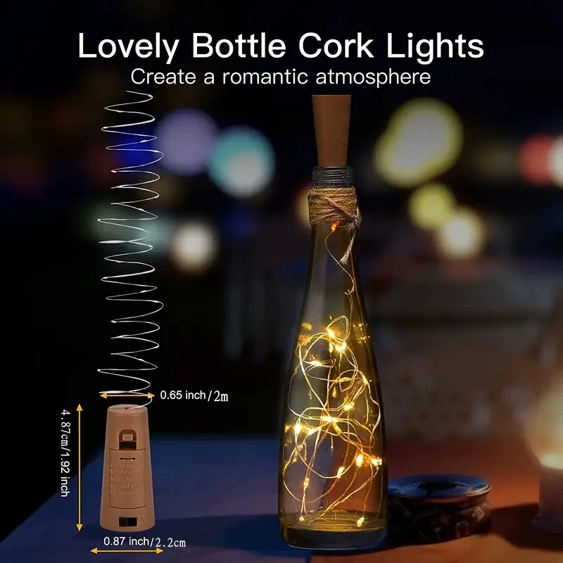 1PC 20 LED Wine Bottle Cork Copper Wire String Lights 2M Battery Powered Fairy Lights Christmas Valintine DIY Decoration