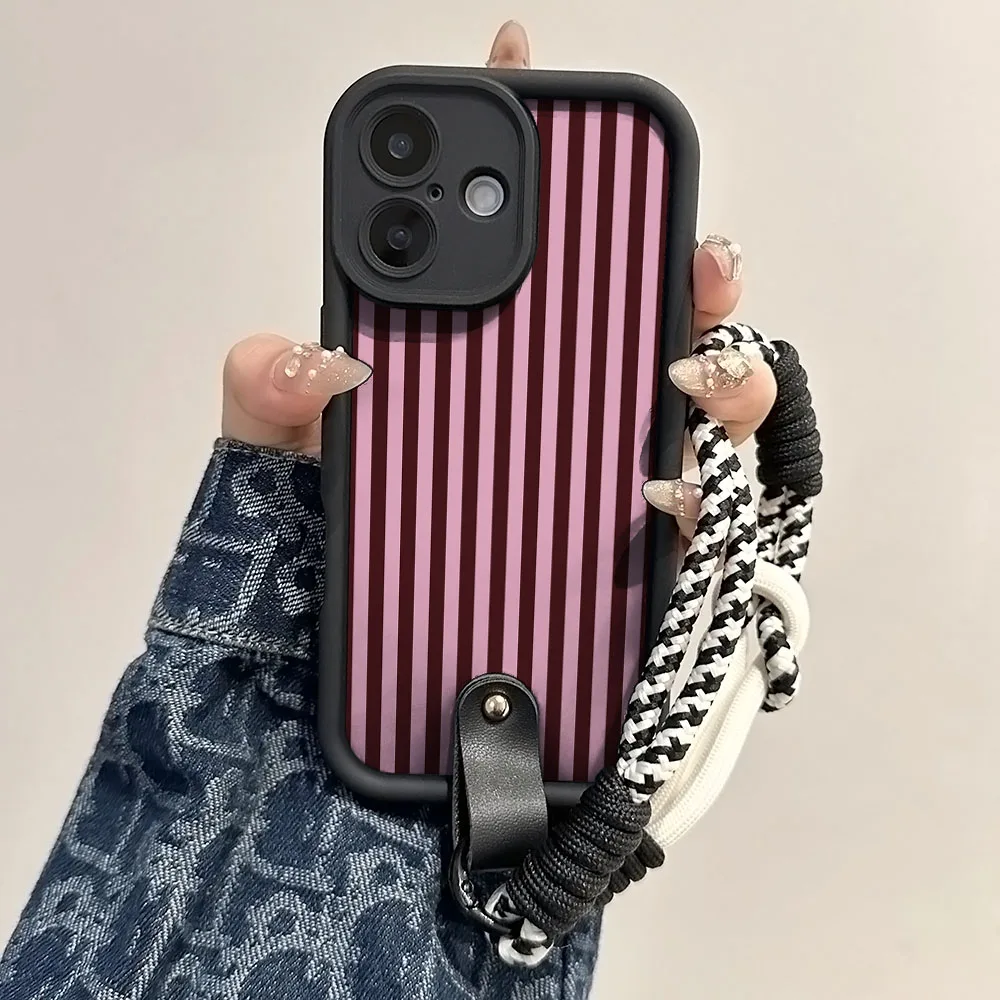 Wrist Chain Lanyard Case with Stripe Hand Strap Cover