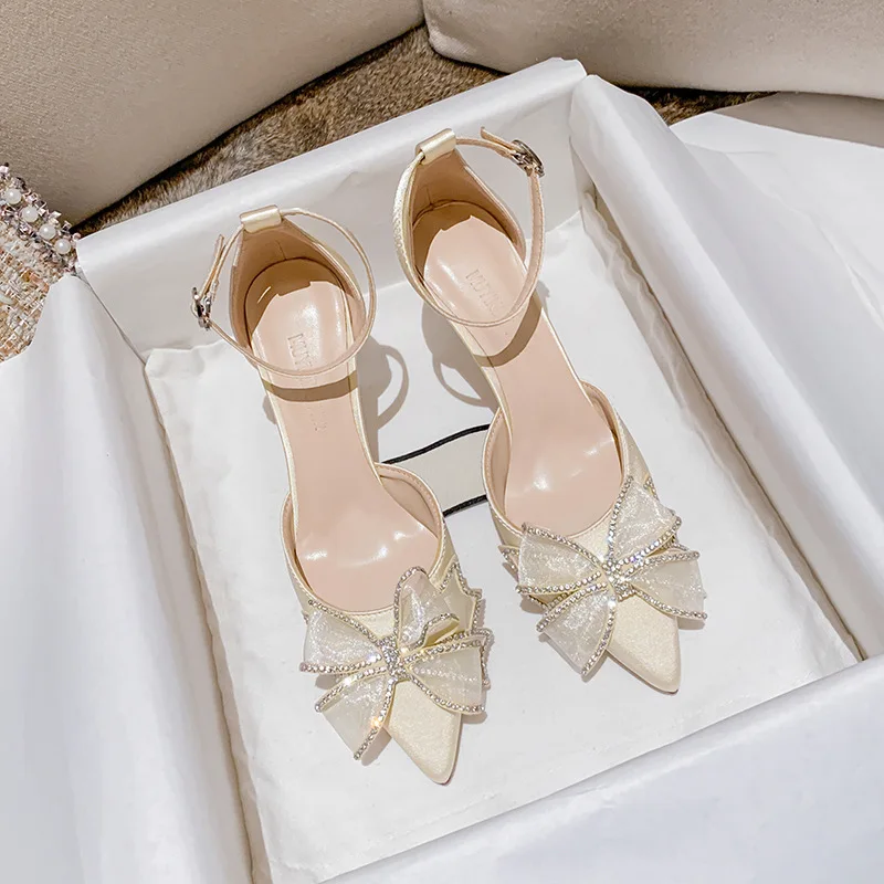 

Women's Shoes Pointed Crystal Fairy woman Sandals Rhinestone Butterfly-knot Transparent High Heel Wedding Banquet women Sandals